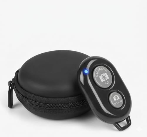 Image of skysia Bluetooth Remote for Mobile Wireless Camera Shutter Button & Pouch | Photo Clicker Remote for Selfie Stick, Tripod & Vlogging | Compatible with iPhone & Android Smartphones (with Case 1 Unit)