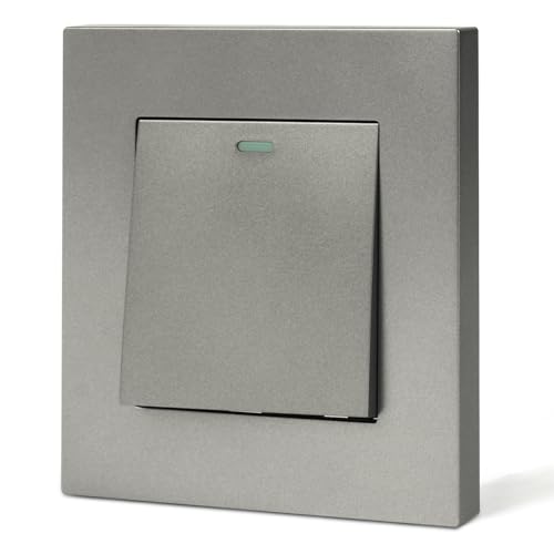 AXFEE Interruptor de luz 1 Gang 1 Vía, Interruptor luz Pared, Interruptor de Pared Interior, Interruptor de Luz de Pared Mecánico, Fácil de Instalar, Incluye Marco, Tapa y Mecanismo, Gris