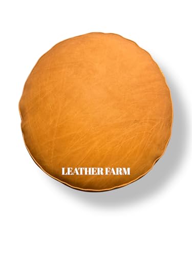 LEATHER FARM Round Leather Pillow Cover for Couch Throw Pillow Case/Leather Cushion Cover(Tan Round 16)