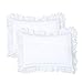 Ruffled Pillow Shams Standard White Set of 2 Lace Pillowcases Shabby Chic Bright Farmhouse Victorian Country French Princess Frilly Pillow Cover Protector Pure Cotton Pintuck Pretty Cute 20x26