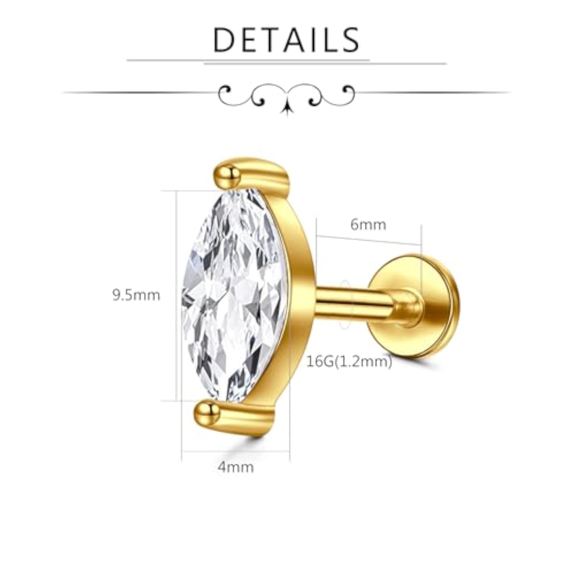 16G Helix Piercing Tragus Earrings, Stainless Steel Studs