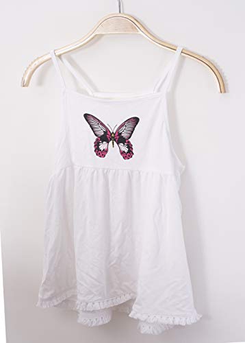 Ipuang Girls' Cotton Butterfly Tassel Cami Top Tee 2 White #TOP2