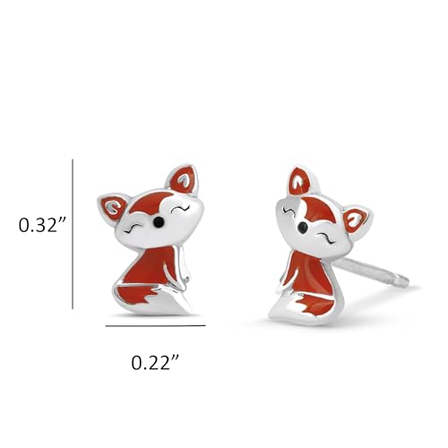 Boma Jewelry Sterling Silver Fox Stud Earrings with Hand Painted Red Orange Resin4