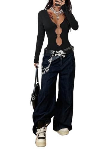 Camiseta de manga larga tipo body de mujer GORGLITTER ropa Y2k otoño fiesta 5