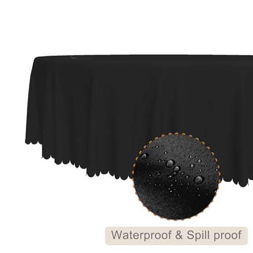 TTQYFNM Black Round Tablecloth 42 Inch Solid Color Polyester Table Cover Stain Resistant Waterproof Table Cloth for Kitchen Dinning Tabletop Decoration Buffet Parties Outdoor and Indoor Use by TTQYFNM - Used condition - Image 2