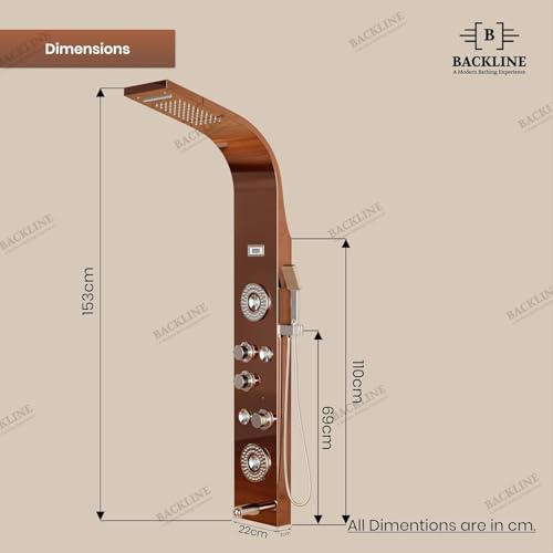 Image of Backline 6-in-1 Multifunction Shower Panels (Rose Gold) - SS 304 Grade | LED Rainfall, Rotatable Body Jets, Hand Shower & Tub Spout | Wall Mount Shower Panels for Bathroom