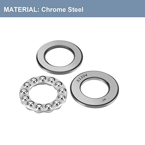 Hipicco Thrust Ball Bearings, 4Pcs 51104 Plane Axial Ball Bearing 3-In-1, 20Mm X 35Mm X 10Mm Chrome Steel Abec3 Single Row Roller #TOP3