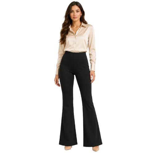 Women’s Black High Waist Bell Bottom Trousers | Stretchable Flared Bootcut Pants with Elastic Waistband | Slim Fit Flare Pants for Office, Casual-picture-31