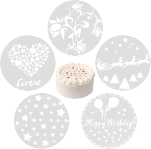 Plastic Cake Stencils for Decorating-Reusable, Easy to Clean, Multi-Design Baking Stencils for Buttercream, Sprinkle & Birthday Cakes-Professional Cake Decorating Tools for Home Bakers, Pastry Chefs