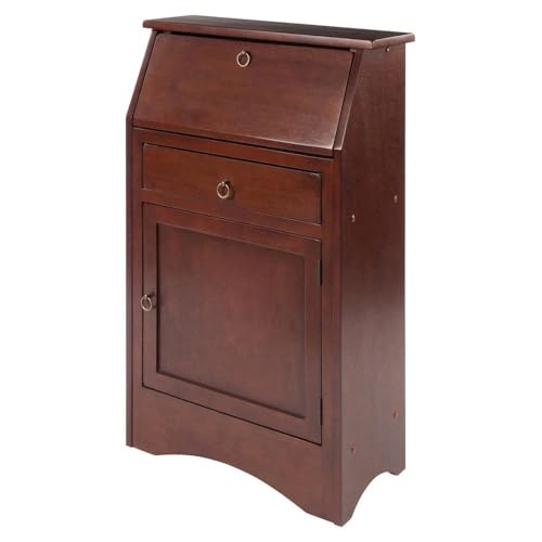 Furnifact Walnut Secretary Desk &ndash; Compact Roll Top Desk with Hutch and Storage...