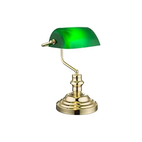INNOVATE® Bankerlampe Grün - 36cm hohe Bürolampe E27 - englische Retro Schreibtischlampe Messing Cover