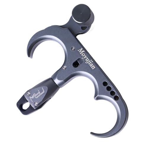 MOYJ Compound Bow 3 Finger Thumb Release 360-Degree Rotational Automatic Closure Jaw 2 Color Release Aids Trigger Adults Youth Archery Bow Release (Titanium Gray)