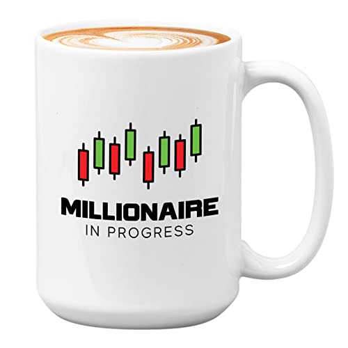 Bubble Hugs Stock Trader Coffee Mug 15oz White - Millionaire in Progress - Trading Inspirational Day Trader Stock Market Brokers Market Digital CurrencyÖ