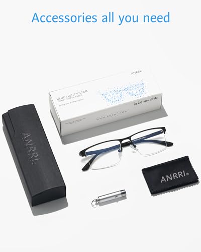 Image of ANRRI Blue Light Glasses Men Semi Rimless Glasses Fake Glasses Lightweight Metal Frame Computer Gaming UV Blocking Eyewear