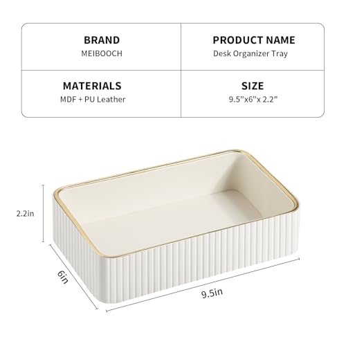 MEIBOOCH Desk Organizer Tray, PU Leather Valet Tray Nightstand Organizer Cologne Perfume Trays for Men Women, Decorative Vanity Trays Key Bowl Trinket Dish (1, Ivory, Small)