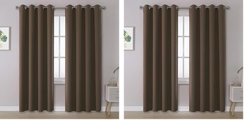 Image of IVAZA Living Room Bedroom Room Darkening Thermal Insulated Polyester Solid Blackout Curtain Noise Reducation Window Curtain 5 feet Set of 1(Coffee) (Pack of 2)