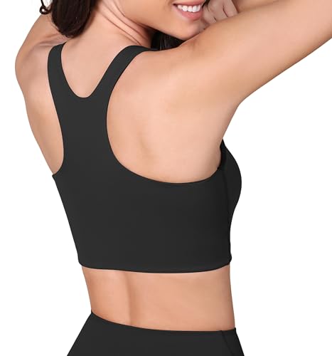 ODODOS Racerback Tank Bra for Women High Neck Non Padded Medium Support Sports Bra Workout Yoga Crop Tops2
