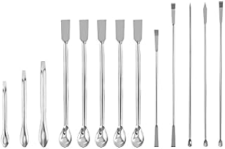 QWORK Lab spatula Set, 13 Pcs Stainless Steel Lab Spatula Micro Scoop Reagent Laboratory Mixing Spatula, Long Sampling Spoon
