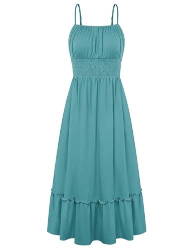 Image of GRACE KARIN Women's Summer Maxi Dress 2026,Smocked Ruched Bust Sundress with Adjustable Straps & Pockets-Beach Vacation Dress