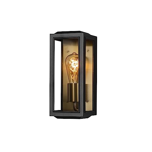 Konstsmide 7348-800 Carpi Box Outdoor Wall Light Mains Powered/W: 12cm D: 12cm H: 28cm / 1 x 60 W E27 Max Wall Lamp/Clear Glass/Steel / IP44 / Outside Light Black Brass