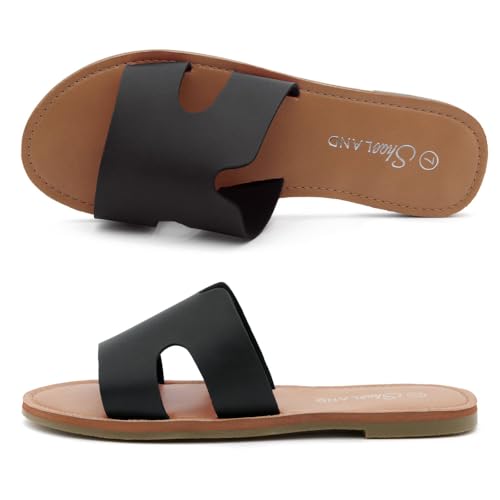 Shoe Land Women’s Flat Sandals – Comfortable Round Toe Casual Slides | Dressy Summer Mules with Cushioned Footbed | Travel, Beach & Everyday Slip-On Sandals 20253