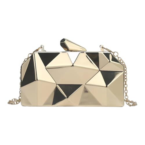 Bolsa Clutch Festa Feminina Dourada Acrílico Translúcido Irregular Mão Ombro Transversal Com Correntes Removíveis
