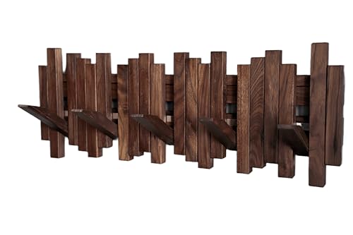 Image of Natural Wood Wall Mounted Piano Coat Rack| Coat Rack Wall Mount| Flip Down Wall Hook Rack| Handmade Storage Rack 5 Hooks,Made of Black Walnut