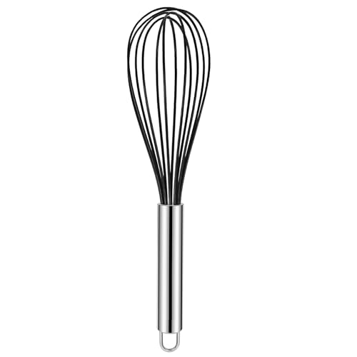CHEFZOCO Batidor manual, Varillas de batir, Mezclador manual, Batidor de cocina, Batidor de huevos, Apto para Mezclar, Revolver la Masa, Huevos, Longitud 20 cm, Silicona y Acero inoxidable, Negro