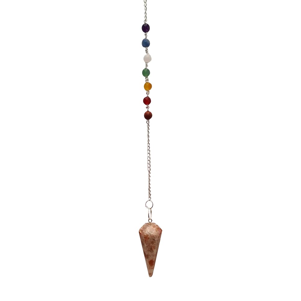VIE Naturals Pendulum with 7 Chakra Beaded Chain, Sunstone