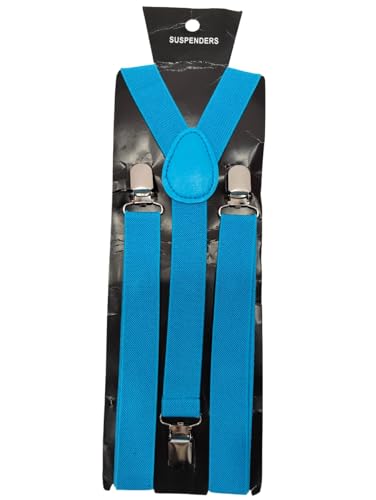 Image of BookMyCostume Blue Suspenders for Kids & Adults|Adjustable Elastic Y-Back Belt for Fancy Dress Costumes,Theme Parties,Dance Costume,School Functions & Stage Shows|Unisex Clip-on Suspenders Accessory