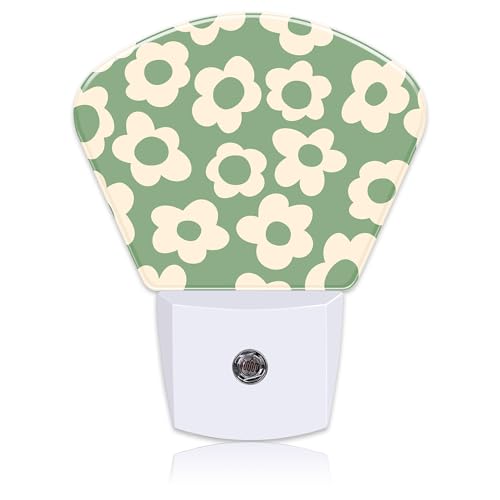 Uiaoiais Vintage Green Flowers Night Light, Groovy Flowers Nightlight Plug into Wall with Dusk to Dawn Sensor for Kid Girls Boys Women Men Bedroom, Hallway, Kitchen, Bathroom, Stairs Decor