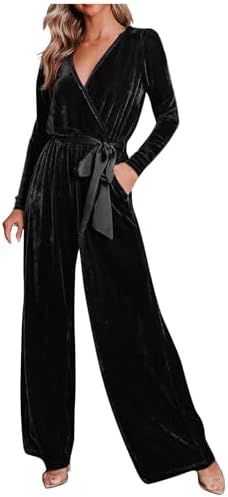 HGps8w Women's Dressy Velvet Jumpsuits 2025 Elegant Wrap V Neck H...