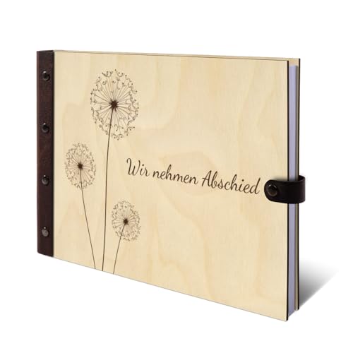 Kondolenzbuch Gästebuch echtes Holz DIN A4 Buch - Pusteblume - mit 72 Blatt / 144 Seiten Naturpapier Weiß