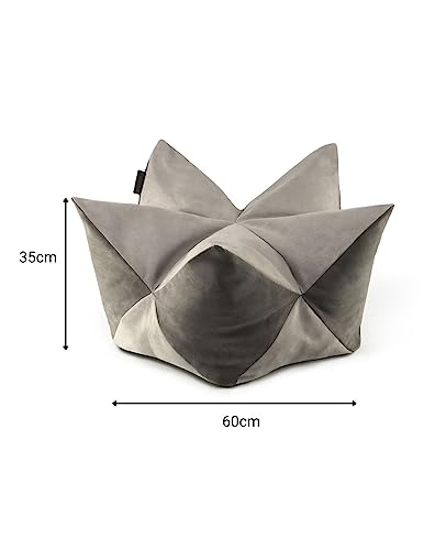 lionto Kronenkissen in Wildlederoptik für Katzen und kleine Hunde, extravagantes Sternenkissen mit abnehmbarem Bezug, 60x35 cm, strapazierfähiges Haustierkissen mit Variabler Füllung, grau/hellgrau