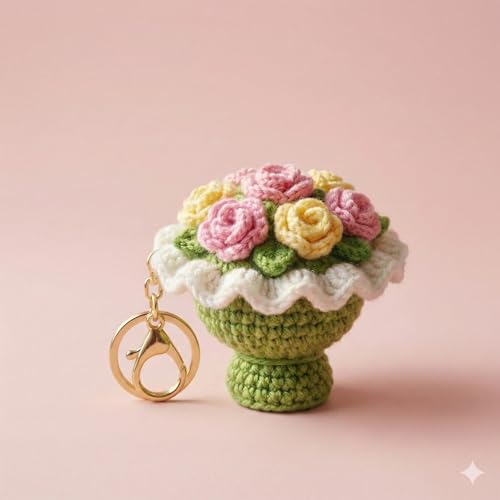 Image of Handmade Crochet Flower Keychain for Bags Keys Purse Backpack Cute Aesthetic Yarn Keyring Bag Charm Handmade Soft Thread Flower Keychain for Girls Women Kids Gifting and Daily Use