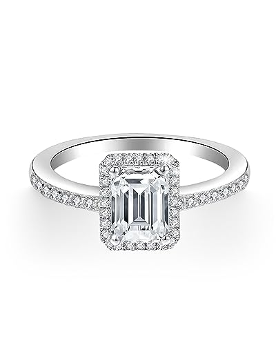 1-3ct Center Emerald Shaped Moissanite Engagement Rings 925 Sterling Silver 10K 14K 18K Solid Gold Wedding Anniversary Promise Bridal Ring with Engraving
