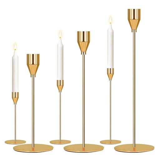 Shyllin Candelabro Dorado Juego de 3 Candelabros Decorativos de Velas, 23/28/33 cm, Jardin Candelabros Retro Decoración de Mesa (Oro)