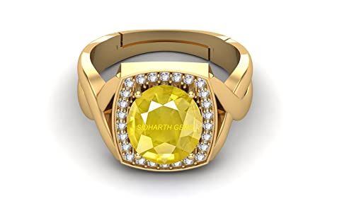 Anello con zaffiro giallo/Pukhraj Fornisce pace mentale, coraggio e felicità. Lo zaffiro giallo riduce la tendenza ad arrabbiarsi.