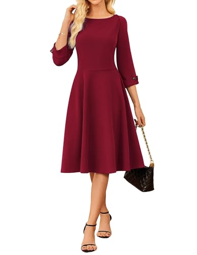 Image of GRACE KARIN Work Dresses for Women 2025 3 /4 Sleeve Fit and Flare Business Midi Dress Classy Office Dresses with Pockets