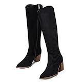 MeiLuSi Black Knee High Boots for Women, Slouchy Tall Suede Boots,Winter Fall Shoes Chunky Heels Slouch Comfortable Riding Shoes Mid Calf Size 7.5
