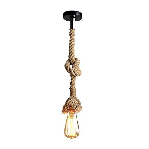 Mengjay E27 Vintage Hanfseil hängende Deckenleuchte Pendelleuchte Retro Industrie Kronleuchter Landbeleuchtung Stil für Restaurant Bar Café ohne Glühbirne (1 Sockel, 50cm)