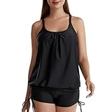 IHCEMIH Maillot de Bain Femme Tankini Push Up Contrôle du Ventre Taille Haute Vêtements de Plage pour Femme String Deux Pièces Blouson Tankini