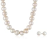 Amazon Collection Sterling Silver Freshwater Cultured Pearl Necklace and Earrings Set (10-11mm), 18"