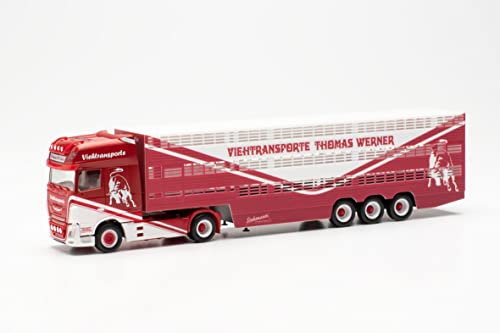 Herpa Modelo de camión Tractor Remolque para Ganado DAF XF SSC Thomas Werner, Escala 1:87, Modelo de camión, modelismo, Pieza de coleccionista, Made in Germany, Modelo de camión de plástico