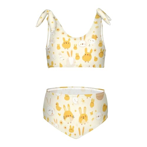 KLL Cute Bunny Rabbit Duckling Spring Bloomy Happy Easter Girls 2 Piece Bikini Sets Quick-Dry Swimsuit Swimwear Cute