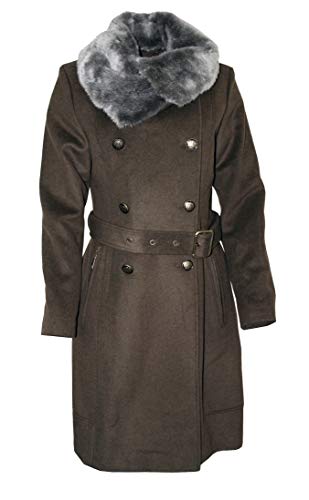 Vince Camuto Women's Faux Fur Collar Double Breasted Walker Coat, Army Green M
