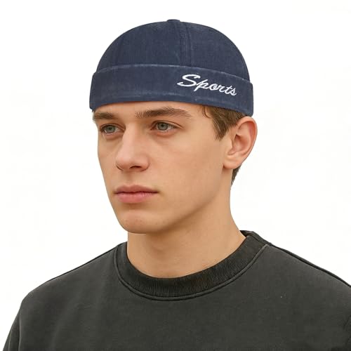 Image of Classic Vintage Style Solid Color Sailor brimless Skull hat Casual Washed Cotton Rolled Cuff Harbour Hat