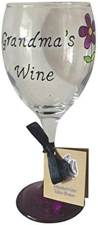 Memories-Like-These UK Grandma's wine, purple flower hand painted wine glass