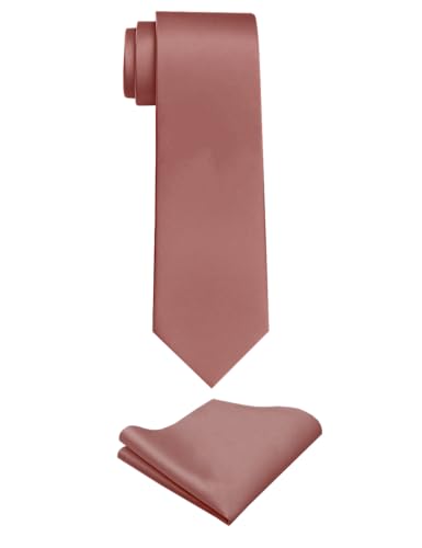 trilece Silk Rose Gold Tie and Pocket Square Business Wedding Formal Necktie for Men