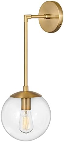 Hinkley Warby Large Single Light Sconce, Customize Stem Length, Mount Up/Down, Heritage Brass and Clear Glass